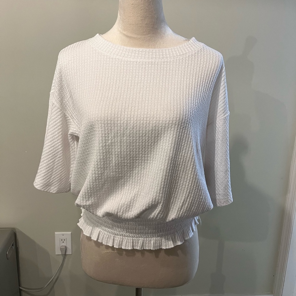 GAP White Waffle Knit  Flare Sleeve Top Size XS